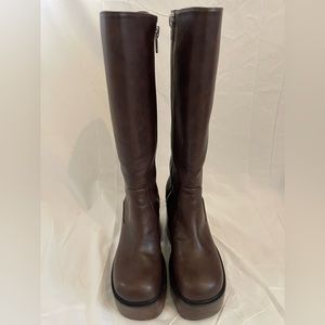 Brown platform knee high boots
